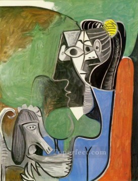 Pablo Picasso Painting - Jacqueline seated with Kaboul 1962 cubism Pablo Picasso